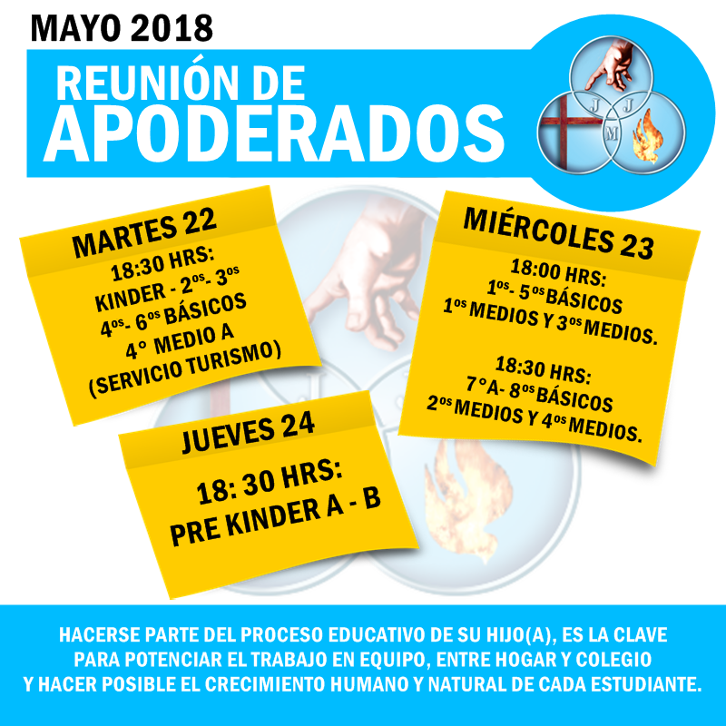 INFORMACIÓN IMPORTANTE SOBRE REUNIONES DE APODERADOS – 18 DE MAYO DE 2018
