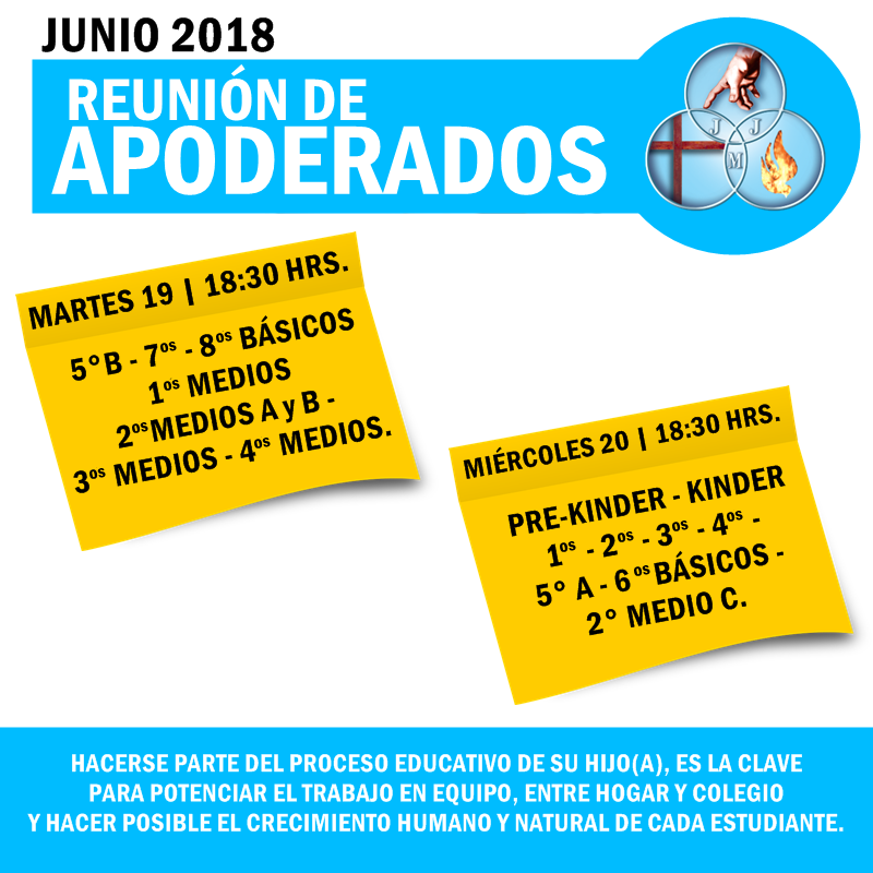 INFORMACIÓN IMPORTANTE SOBRE REUNIONES DE APODERADOS – 15 DE JUNIO DE 2018
