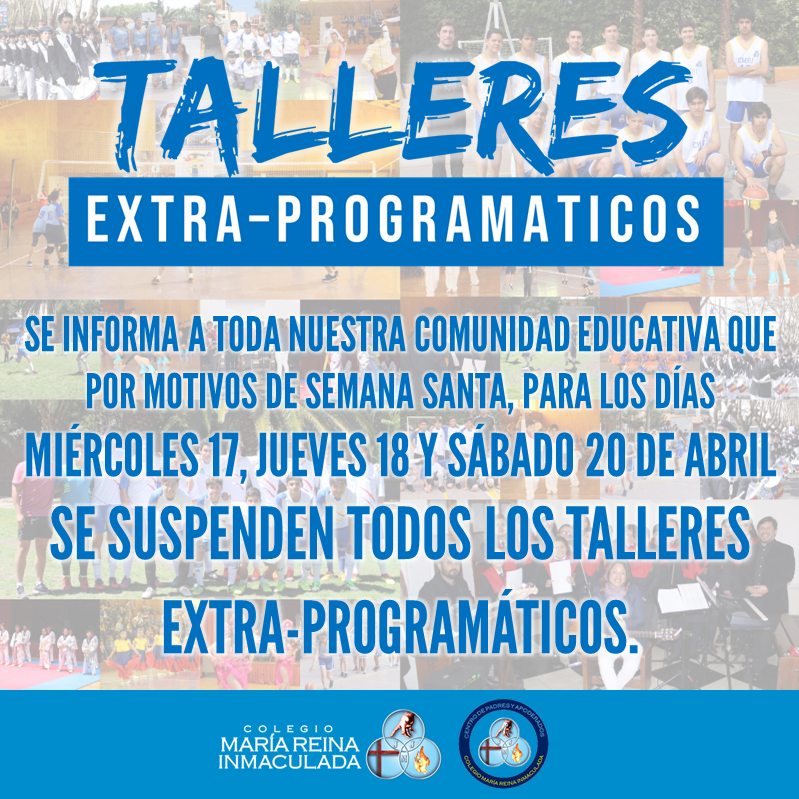 SUSPENSIÓN DE TALLER POR SEMANA SANTA