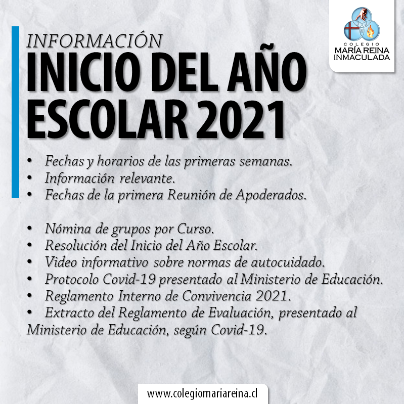 INFORMACIÓN INICIO DEL AÑO ESCOLAR 2021