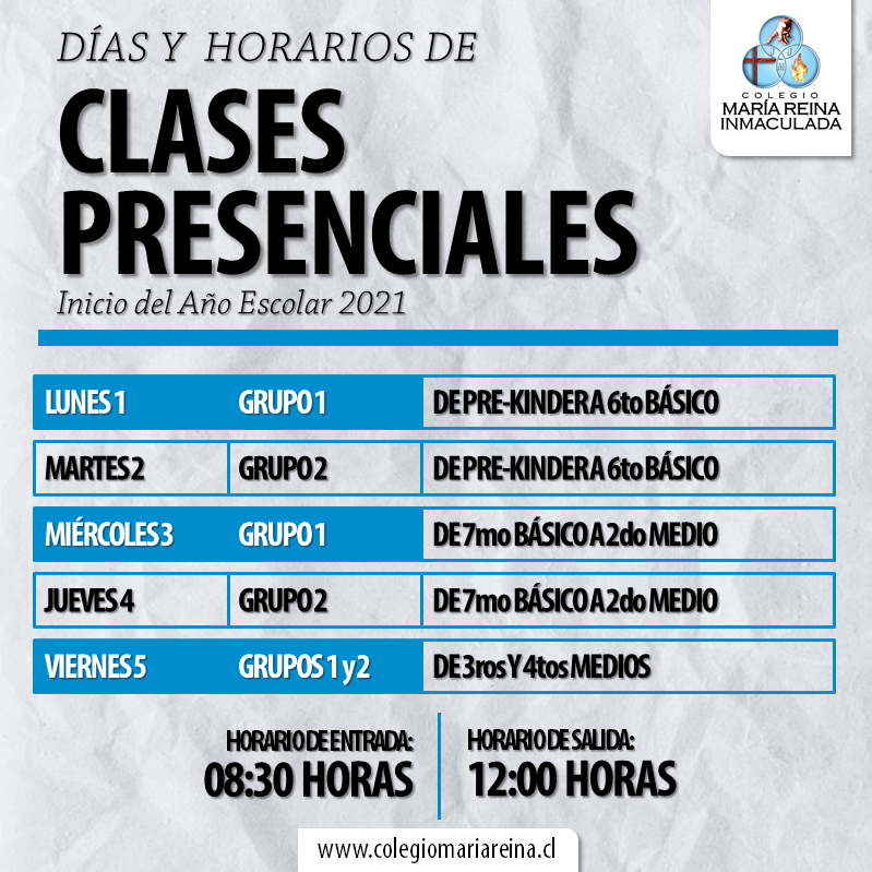 DÍAS Y HORARIOS DE CLASES PRESENCIALES